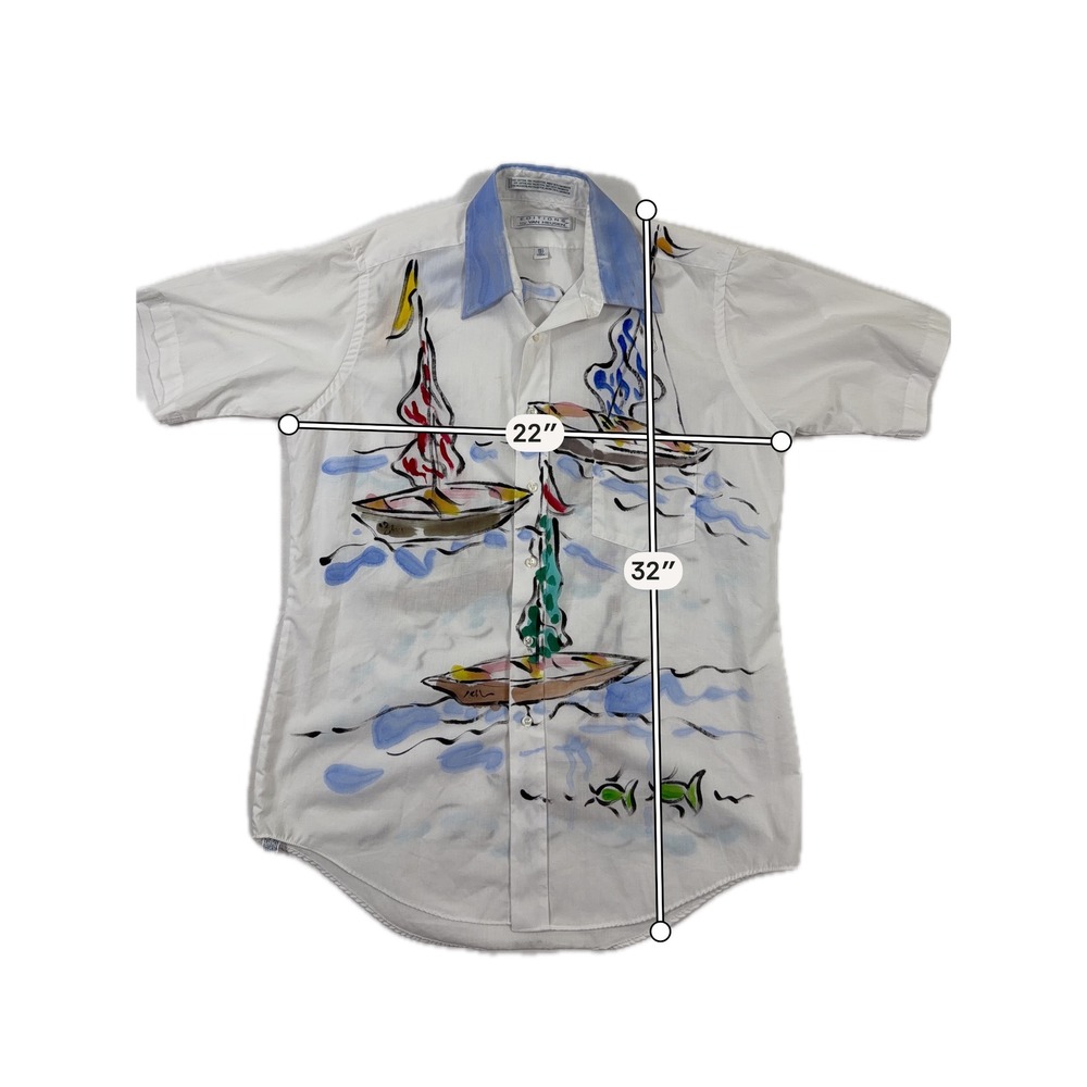 Editions by Van Heusen Mens White Hand Painted Sailboat Shirt 15.5 Half Sleeve